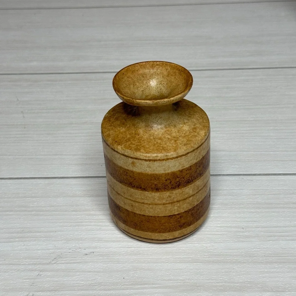 Studio Pottery Bud Vase Earth Tone Banded Stoneware Handcrafted Rustic MCM Decor
